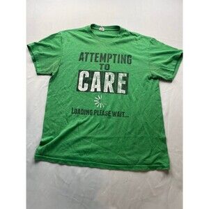 VTG Attempting To Care Statement Shirt Men Medium Green Delta Short Sleeve Crew